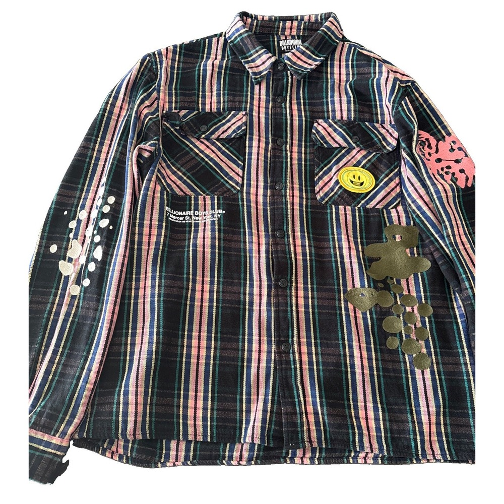 Billionaire Boys Club BBC Mantra Woven Flannel Button Up Shirt Long Sleeve sz XL